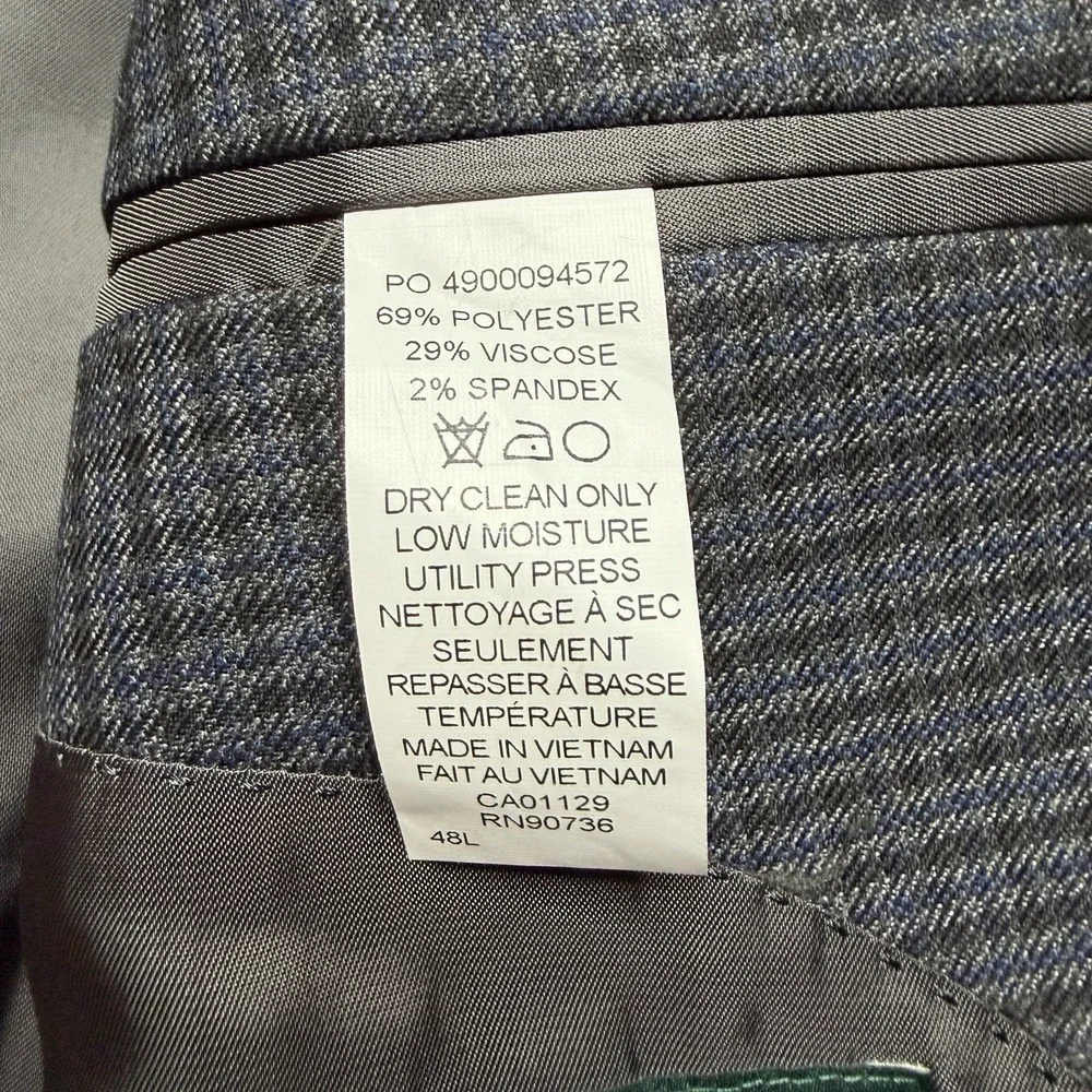 Ralph Lauren Blazer Men 48L Performance Blend Blue Glen Plaid Houndstooth Check